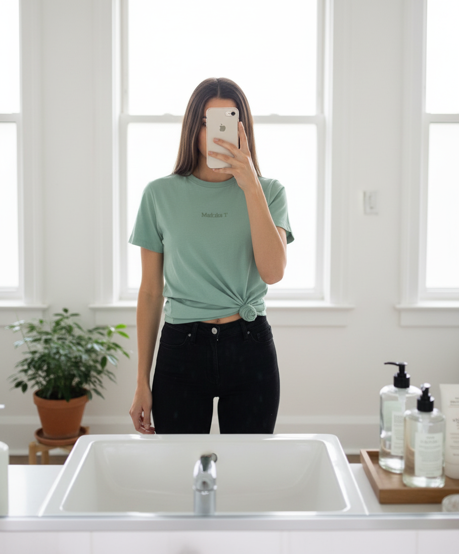 Matcha T knotted selfie style