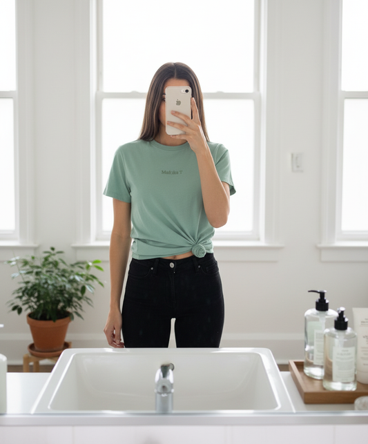 Matcha T knotted selfie style