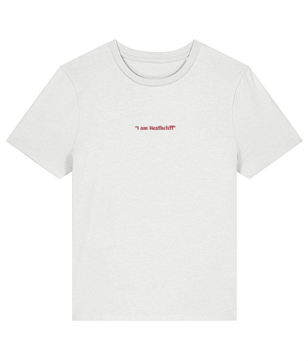 I Am Heathcliff embroidered organic cotton women's t-shirt in white